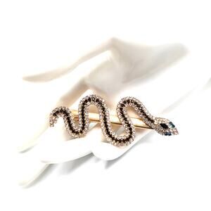 Snake Rhinestone Barrette Slide, Gold Tone, 3 1/4 In